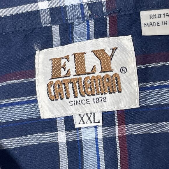 Ely Cattleman Mens XXL Western Shirt Plaid Long Sleeve Snap Front Cowboy Blue - Picture 6 of 10